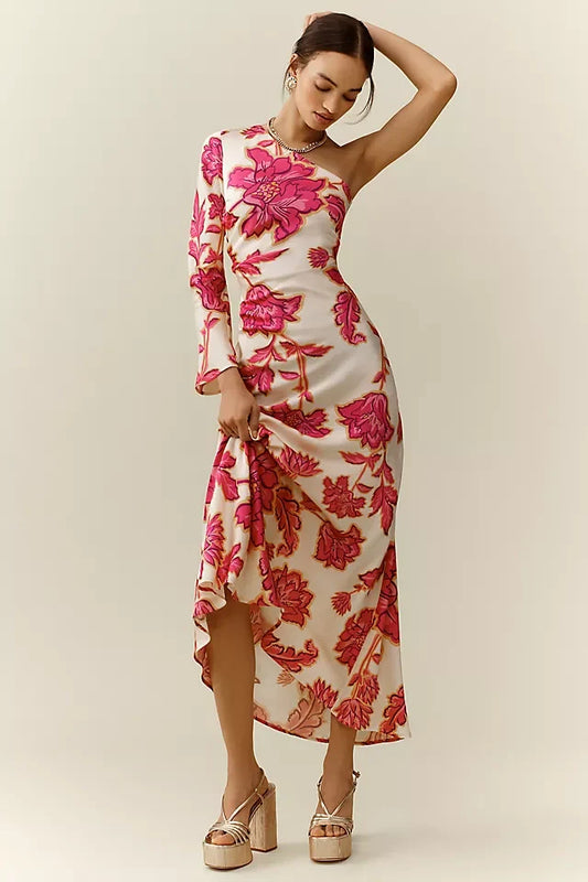 Valentina - Vestido Largo Floral de Un Solo Hombro