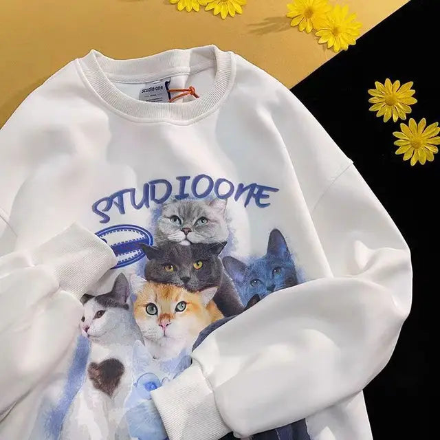 Arietty - Sudadera casual de algodón con motivo de gato