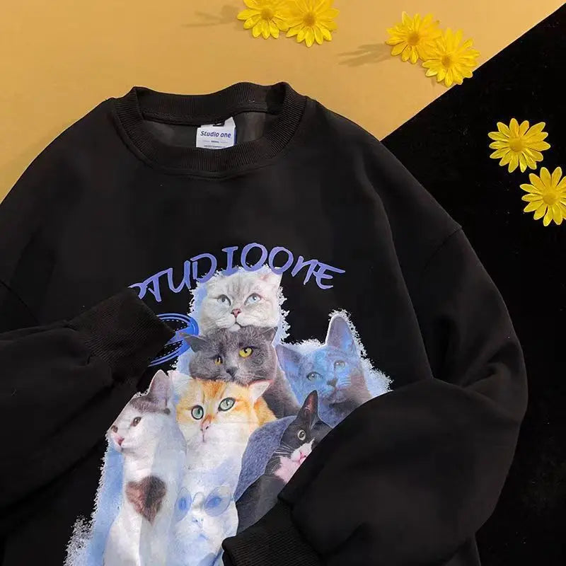 Arietty - Sudadera casual de algodón con motivo de gato