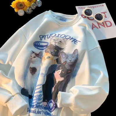 Arietty - Sudadera casual de algodón con motivo de gato