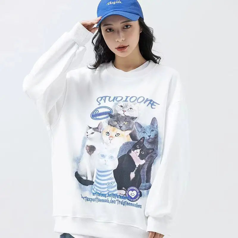 Arietty - Sudadera casual de algodón con motivo de gato