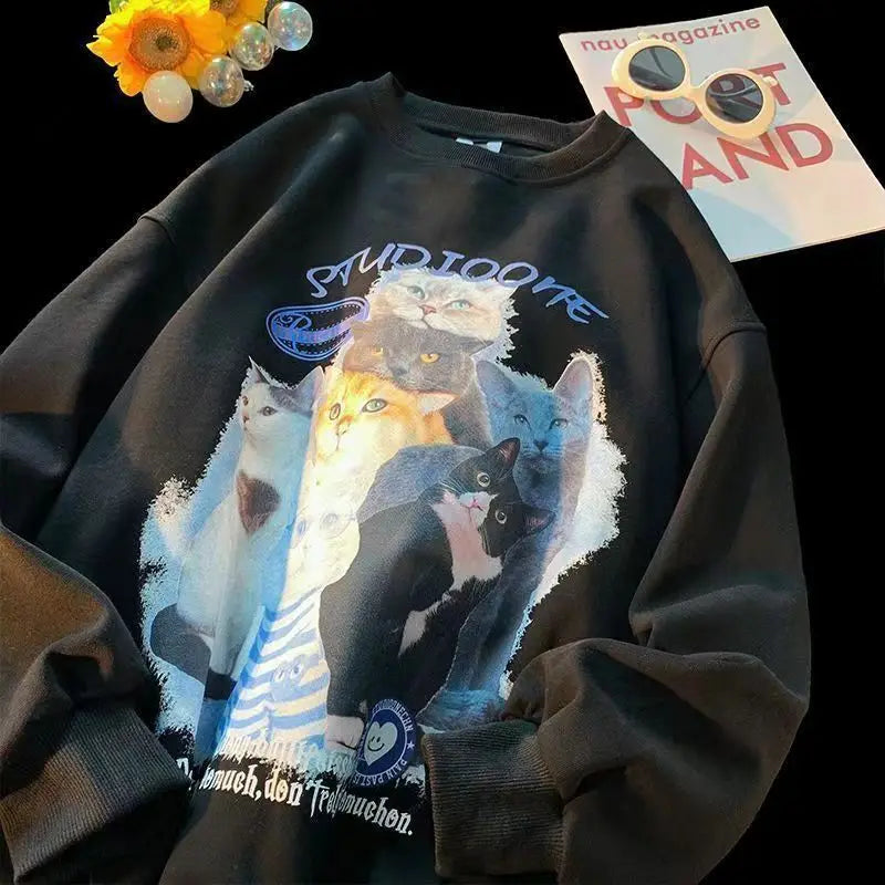 Arietty - Sudadera casual de algodón con motivo de gato