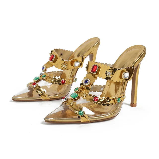 Luna - Zapatos de tacón de aguja transparentes y con pedrería