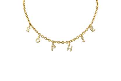 Elegante Mini Collar con Nombre de Diamantes bañado en Oro de 14K