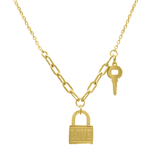 Cadena Love Lock chapada en oro de 14 quilates