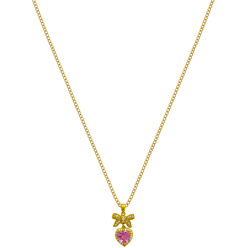 Collar Ribbon Heart chapado en oro de 18 quilates