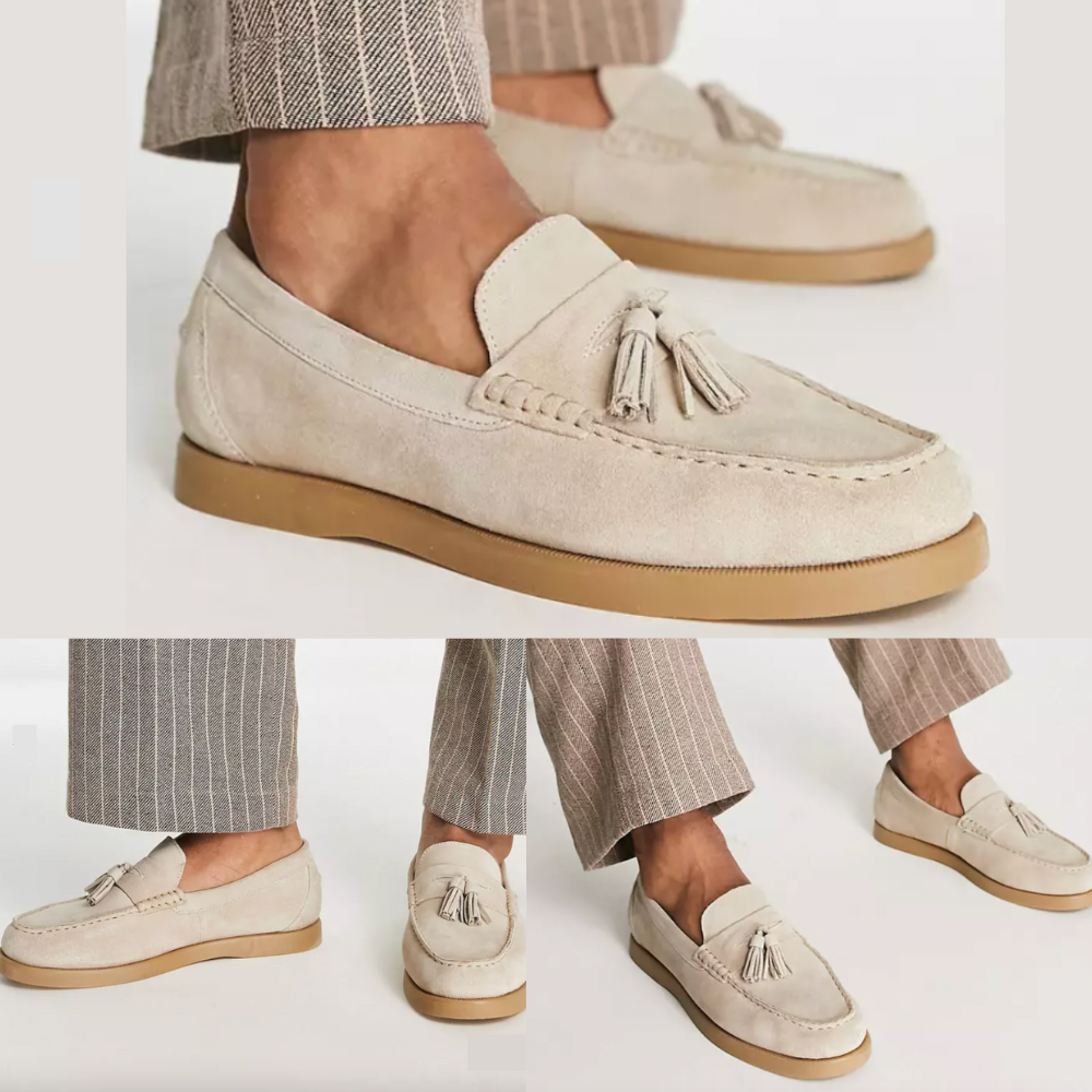 Neron - Mocasines de piel beige para hombre