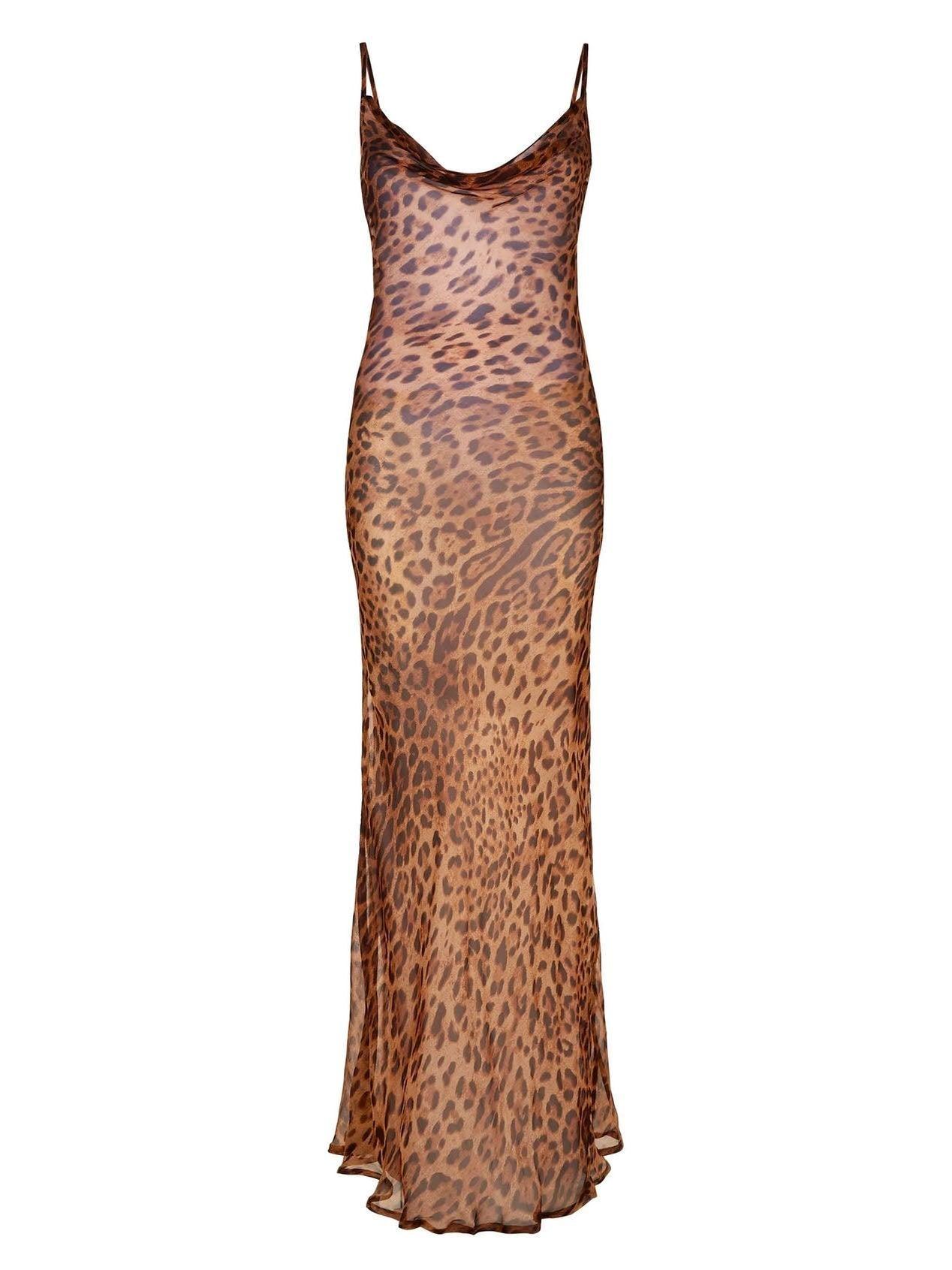 Nereida - Maxi Vestido Espagueti con estampado de leopardo