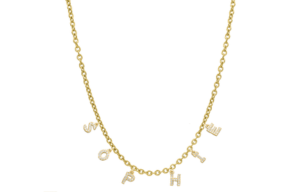 Elegante Mini Collar con Nombre de Diamantes bañado en Oro de 14K