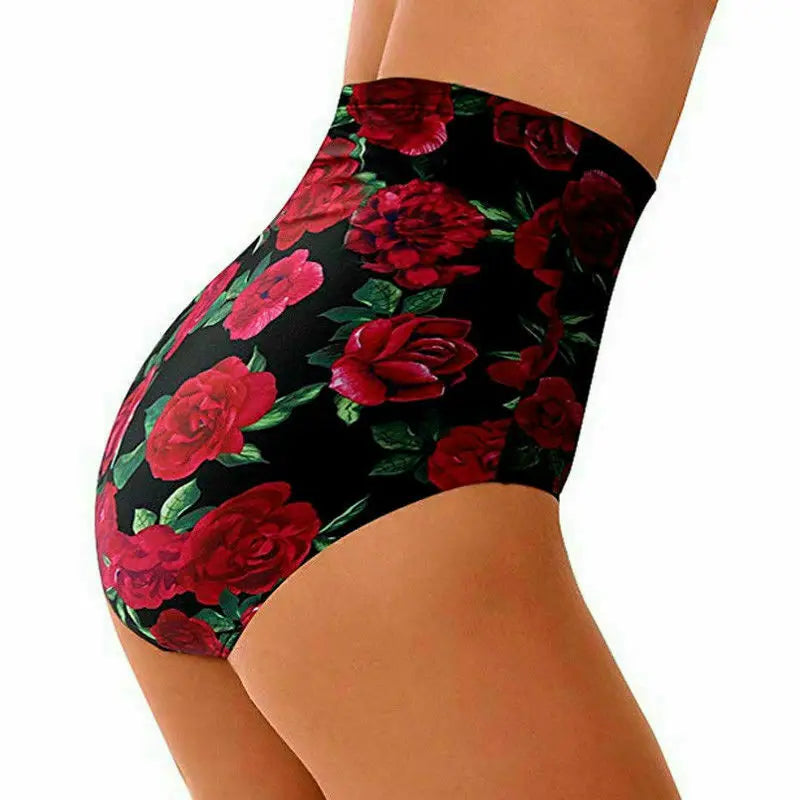 Finja - Traje de baño floral con braguita de bikini de cintura alta para mujer