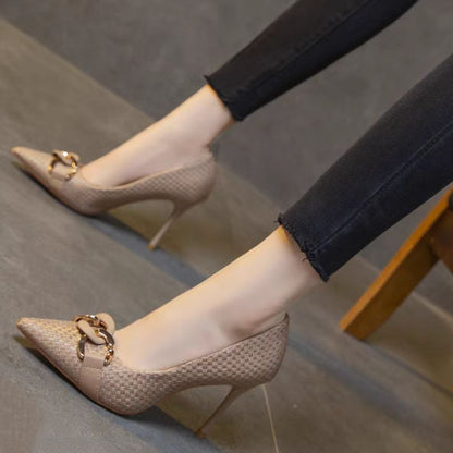 Zapatos de tacón para mujer de textura tejida adorno metálico elegante - Mireille