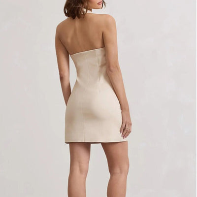 Vestido corto para mujer escote halter con botones frontales - Dafne