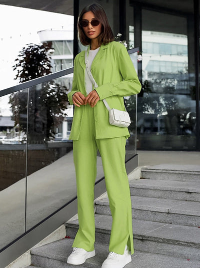 Kiara - Conjunto de dos piezas de manga larga y pantalón en color liso