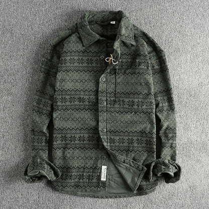 Camisa hombre pana estampado étnico manga larga - Mauro