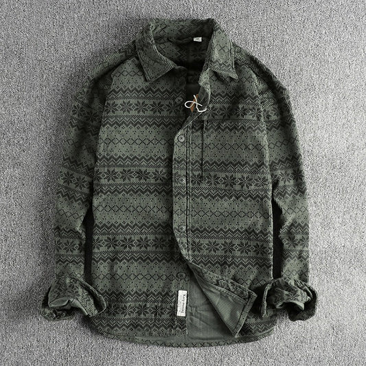 Camisa hombre pana estampado étnico manga larga - Mauro