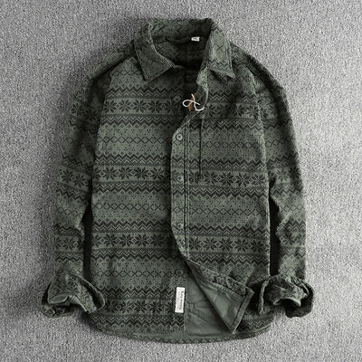 Camisa hombre pana estampado étnico manga larga - Mauro