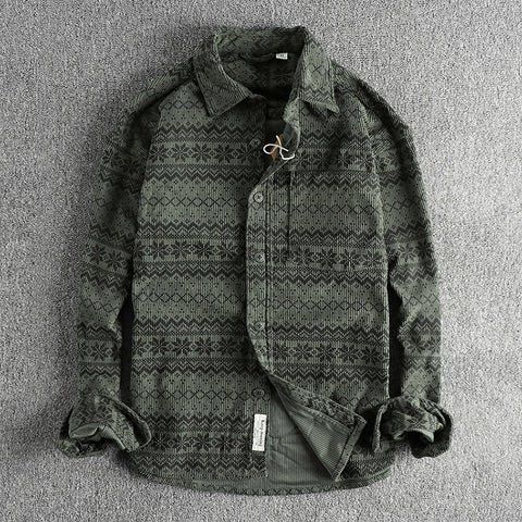 Camisa hombre pana estampado étnico manga larga - Mauro