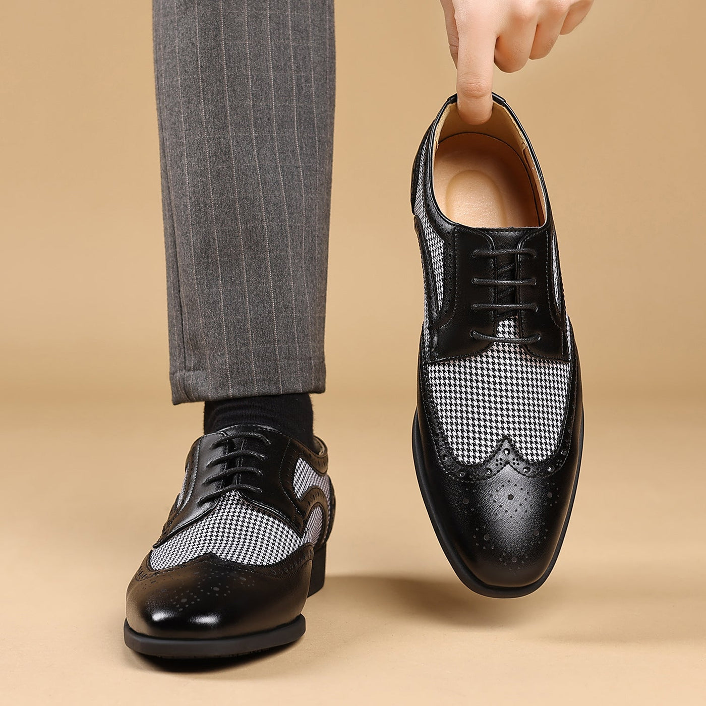Zapatos oxford para hombre de piel con diseño de cuadros - Henrik