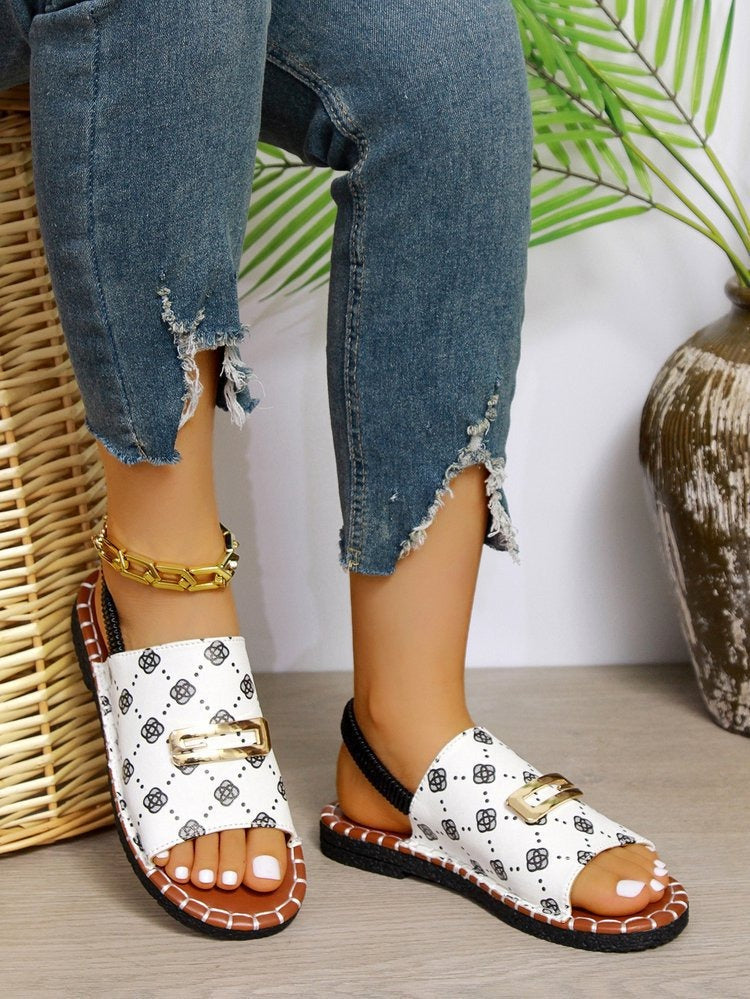 Sandalias planas mujer estampado monograma estilo casual - Amelia