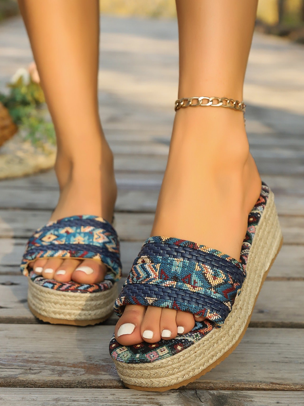 Sandalias planas mujer tejido étnico suela trenzada - Natalia