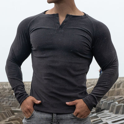 Camiseta para hombre con manga larga ajuste entallado con botones - Darío