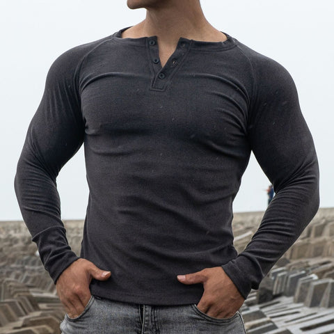 Camiseta para hombre con manga larga ajuste entallado con botones - Darío