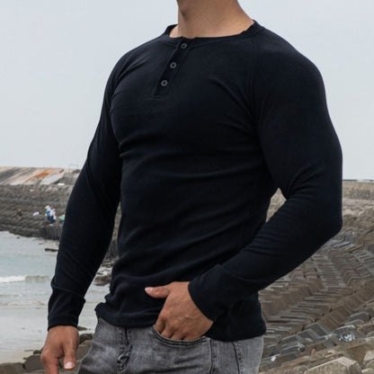 Camiseta para hombre con manga larga ajuste entallado con botones - Darío