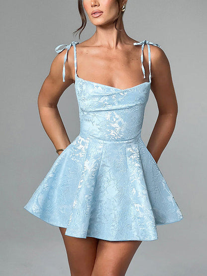 Andreia - Minivestido de línea A con textura de jacquard y tirantes