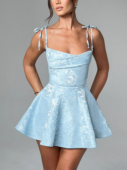 Andreia - Minivestido de línea A con textura de jacquard y tirantes