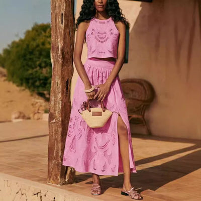 Conjunto dos piezas mujer bordado calado estilo veraniego - Zaria