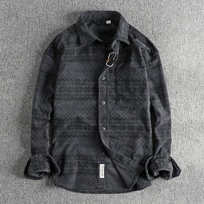 Camisa hombre pana estampado étnico manga larga - Mauro