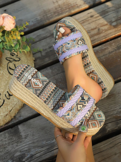 Sandalias planas mujer tejido étnico suela trenzada - Natalia