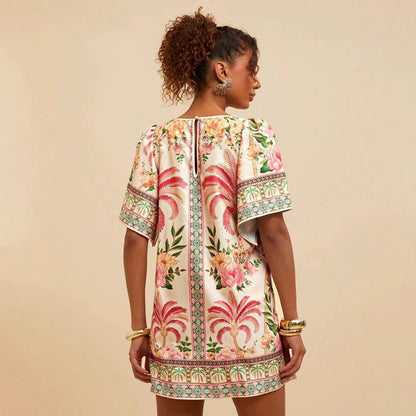Vestido corto para mujer estampado floral estilo étnico - Nayeli