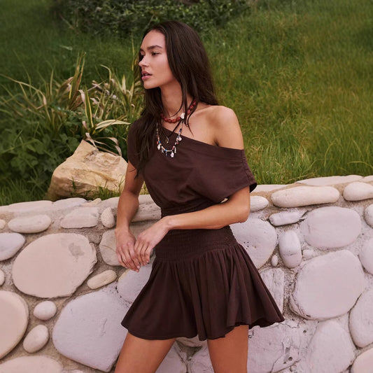 Vestido corto mujer cintura elástica algodón estilo casual - Elina