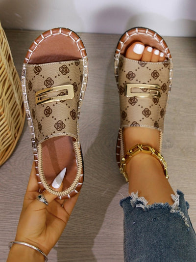 Sandalias planas mujer estampado monograma estilo casual - Amelia