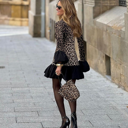 Vestido corto para mujer con estampado animal manga abullonada - Eloísa