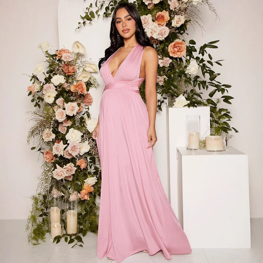 Vestido largo para mujer de escote cruzado elástico estilo fluido - Valeria