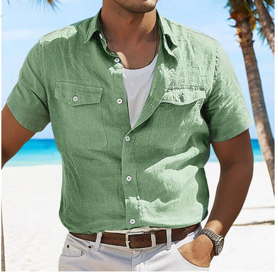 Camisa de lino para hombre de cuello clásico con estilo veraniego - Elías