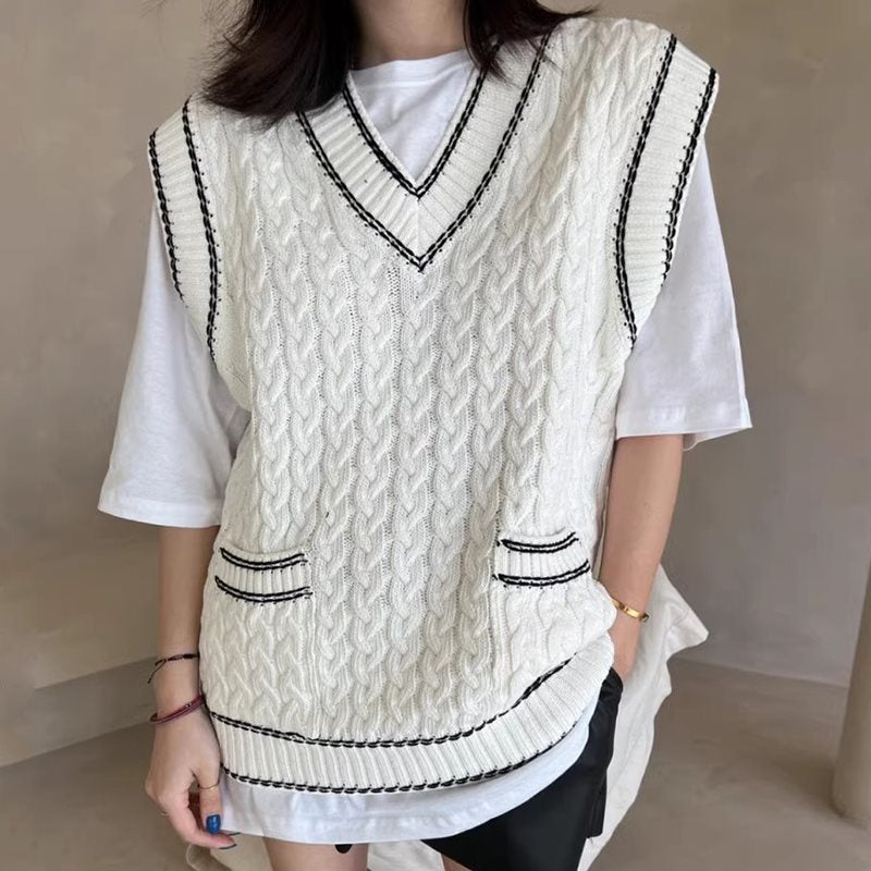 Lea - Chaleco de punto multicapa con tejido de malla y ribete en contraste