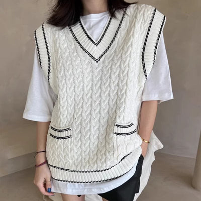 Lea - Chaleco de punto multicapa con tejido de malla y ribete en contraste