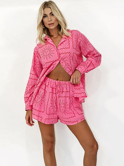 Savina - Conjunto casual de manga larga y cintura alta