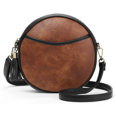 Bolso bandolera mujer diseño redondo efecto cuero vintage - Noelia