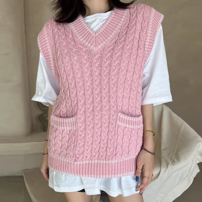 Lea - Chaleco de punto multicapa con tejido de malla y ribete en contraste