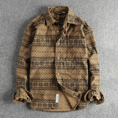 Camisa hombre pana estampado étnico manga larga - Mauro