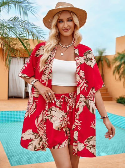 Amalia - Conjunto tropical de manga corta con short de cordón