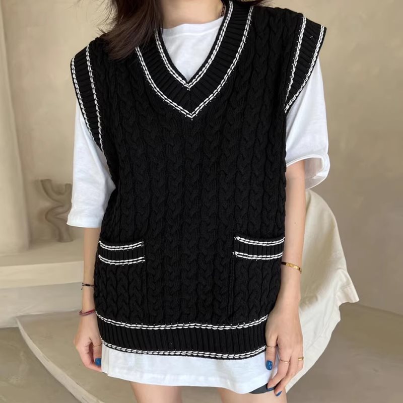 Lea - Chaleco de punto multicapa con tejido de malla y ribete en contraste