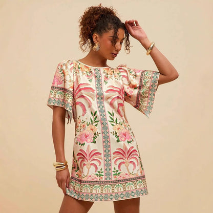 Vestido corto para mujer estampado floral estilo étnico - Nayeli