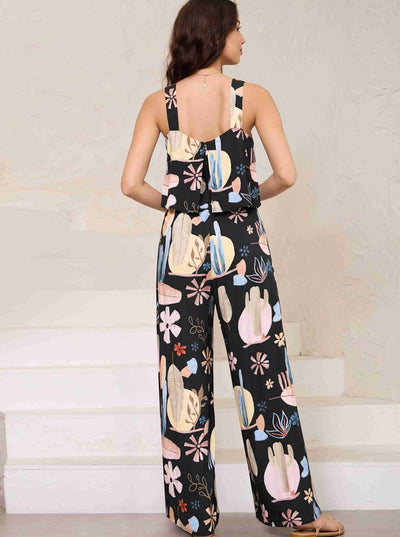 Nalah - Conjunto de camisa sin mangas y pantalón de dos piezas con estampado gráfico