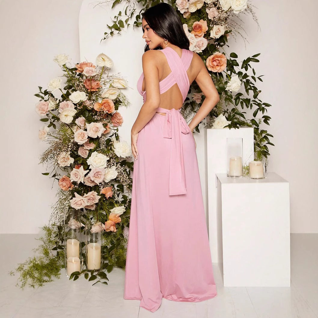 Vestido largo para mujer de escote cruzado elástico estilo fluido - Valeria