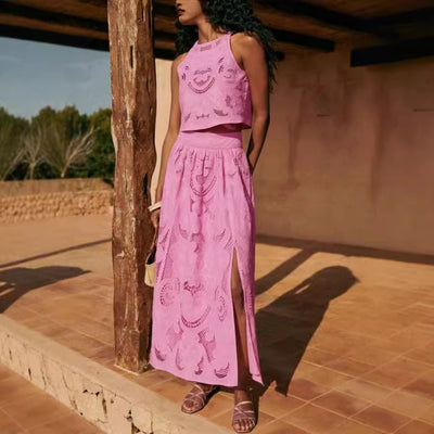 Conjunto dos piezas mujer bordado calado estilo veraniego - Zaria